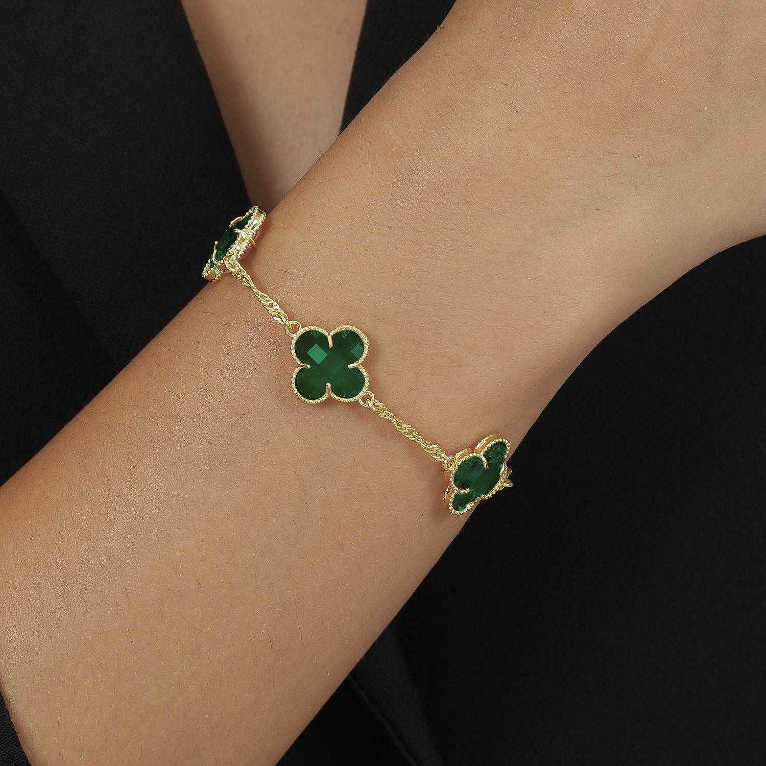 Pulseira Folhada a Ouro Trevos Verde